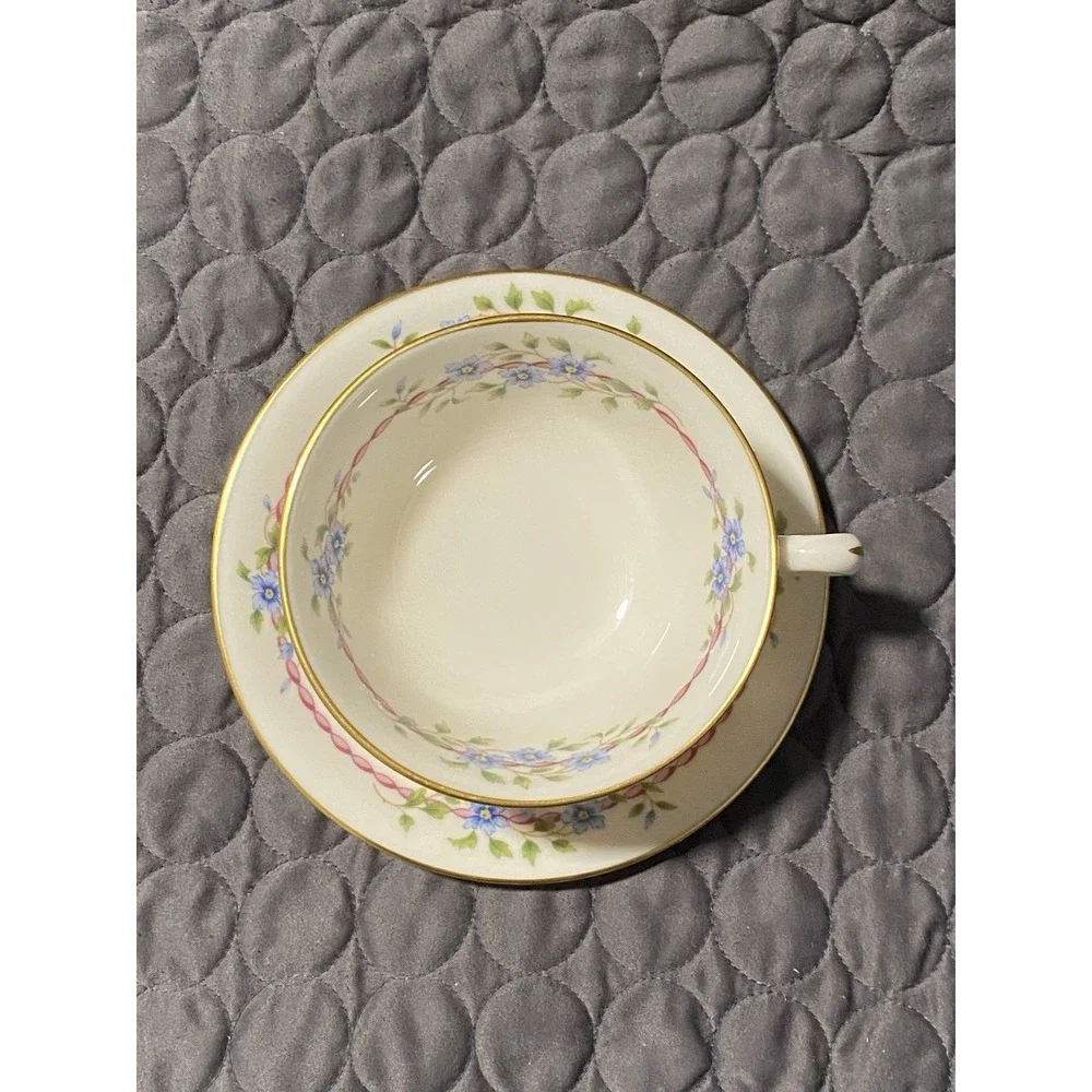 VNTG 1942-55 Lenox Belvidere Cup & Saucer Set Coffee/tea Flowers USA Porcelain